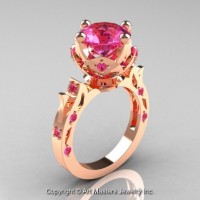 Modern Antique 14K Rose Gold 3.0 Ct Pink Sapphire Solitaire Wedding Ring R214-14KRGPS