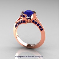 Modern French 14K Rose Gold 1.0 Ct Blue Sapphire Engagement Ring Wedding Ring R376-14KRGBS