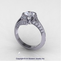 Modern French 14K White Gold 1.0 Ct White Sapphire Engagement Ring Wedding Ring R376-14KWGWS