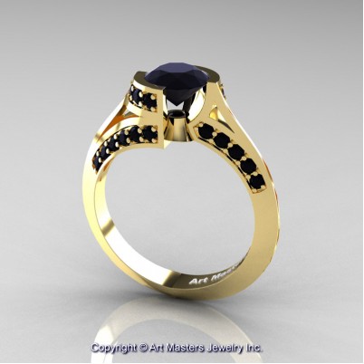 Modern-French-14K-Yellow-Gold-1-0-Carat-Black-Diamond-Engagement-Ring-Wedding-Ring-R376-14KYGBD-P2-402×402