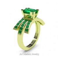 Victorian Inspired 18K Green Gold 1.0 Ct Emerald Cut Emerald Wedding Ring Engagement Ring R344-18KGRGEM