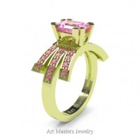 Victorian Inspired 18K Green Gold 1.0 Ct Emerald Cut Light Pink Sapphire Wedding Ring Engagement Ring R344-18KGRGLPS