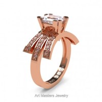 Victorian Inspired 14K Rose Gold 1.0 Ct Emerald Cut White Sapphire Diamond Wedding Ring Engagement Ring R344-14KRGDWS