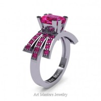 Victorian Inspired 14K White Gold 1.0 Ct Emerald Cut Pink Sapphire Wedding Ring Engagement Ring R344-14KWGPS