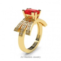 Victorian Inspired 14K Yellow Gold 1.0 Ct Emerald Cut Ruby Diamond Wedding Ring Engagement Ring R344-14KYGDR