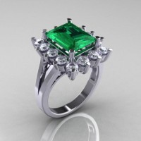 Modern Victorian 10K White Gold 4.0 CT Emerald Cubic Zirconia Engagement Ring R217-10KWGCZEM