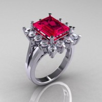 Modern Victorian 14K White Gold 4.0 CT Ruby Cubic Zirconia Engagement Ring R217-14KWGCZR