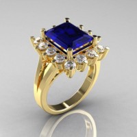 Modern Victorian 14K Yellow Gold 4.0 CT Blue Sapphire Cubic Zirconia Engagement Ring R217-14KYGCZBS