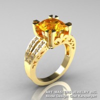Modern Vintage 14K Yellow Gold 3.0 Ct Citrine Diamond Solitaire Ring R102-14KYGDCI