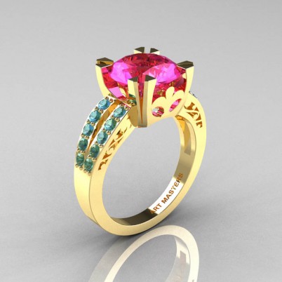 Modern-Vintage-Yellow-Gold-Pink-Sapphire-Blue-Topaz-Solitaire-Ring-R102-YGBTPS-P-402×402