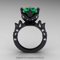 Modern Antique 14K Black Gold 3.0 Ct Emerald Diamond Solitaire Wedding Ring R214-14KBGDEM
