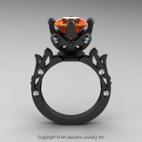 Modern Antique 14K Matte Black Gold 3.0 Ct Orange Sapphire Diamond Solitaire Wedding Ring R214-14KMBGDOS