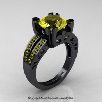 Modern Vintage 14K Black Gold 3.0 Ct Yellow Sapphire Solitaire Ring R102-14KBGYS