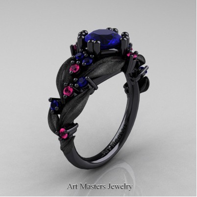 Nature-Classic-14K-Black-Gold-1-0-Ct-Blue-and-Pink-Sapphire-Leaf-and-Vine-Engagement-Ring-R340S-14KBGPSBS-P-402×402