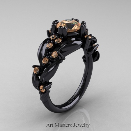 Nature-Classic-14K-Black-Gold-1-0-Ct-Champagne-Diamond-Leaf-and-Vine-Engagement-Ring-R340-14KBGCHD-P-700×700