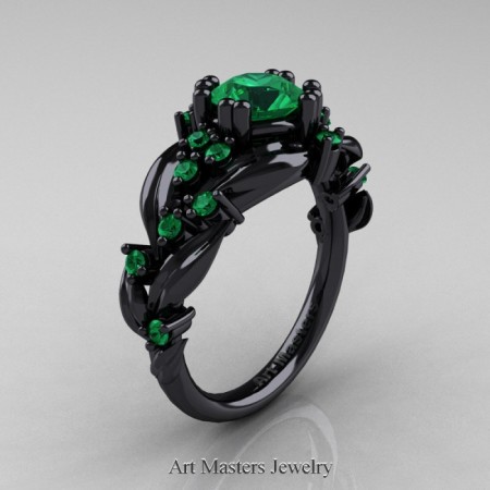 Nature-Classic-14K-Black-Gold-1-0-Ct-Emerald-Leaf-and-Vine-Engagement-Ring-R340-14KBGEM-P-700×700