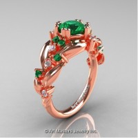 Nature Inspired 14K Rose Gold 1.0 Ct Emerald Diamond Leaf and Vine Engagement Ring R340-14KRGDEM