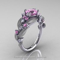 Nature Inspired 14K White Gold 1.0 Ct Light Pink Sapphire Diamond Leaf and Vine Engagement Ring R340S-14KWGDLPS