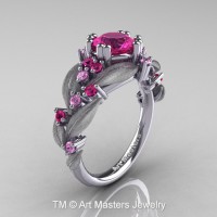 Nature Inspired 14K White Gold 1.0 Ct Pink and Light Pink Sapphire Leaf and Vine Engagement Ring R340S-14KWGLPSPS