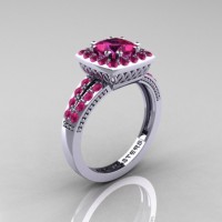 Renaissance Classic 10K White Gold 1.23 Carat Princess Pink Sapphire Engagement Ring R220P-10KWGPS