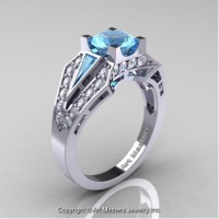 Classic Edwardian 14K White Gold 1.0 Ct Aquamarine Diamond Engagement Ring R285-14KWGDAQ