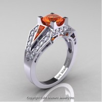 Classic Edwardian 14K White Gold 1.0 Ct Orange Sapphire Diamond Engagement Ring R285-14KWGDOS