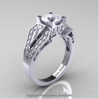 Classic Edwardian 14K White Gold 1.0 Ct Russian Cubic Zirconia Diamond Engagement Ring R285-14KWGDCZ