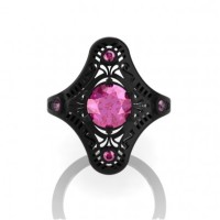 Mexican Art Deco 14K Black Gold 1.0 Ct Pink Sapphire Engagement Ring Wedding Ring R351-14KBGPS