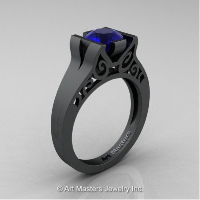Art-Masters-14K-Matte-Black-Gold-1-Ct-Blue-Sapphire-Engagement-Ring-R36N-14KMBGBS-P-402×402