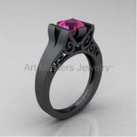 Modern Art Deco 14K Matte Black Gold 1.0 Ct Pink Sapphire Engagement Ring R36N-14KMBGPS