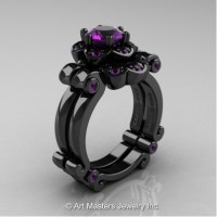 Caravaggio 14K Black Gold 1.0 Ct Amethyst Engagement Ring Wedding Band Set R606S-14KBGAM
