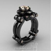 Caravaggio 14K Black Gold 1.0 Ct Champagne Diamond Engagement Ring Wedding Band Set R606S-14KBGCHD