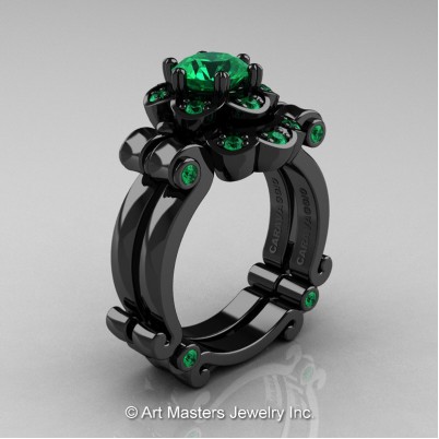 Art-Masters-Caravaggio-14K-Black-Gold-1-Ct-Emerald-Engagement-Ring-Wedding-Band-Set-R606S-14KBGEM-P-402×402