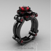 Caravaggio 14K Black Gold 1.0 Ct Ruby Engagement Ring Wedding Band Set R606S-14KBGR