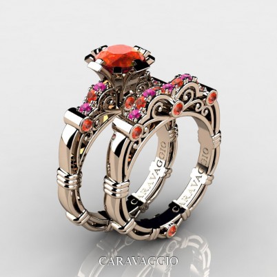 Art-Masters-Caravagio-14K-Rose-Gold-1-Carat-Orange-and-Pink-Sapphire-Engagement-Ring-Wedding-Band-Set-R623S-14KRGPSOS-P-402×402