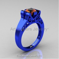 Modern Art Deco 14K Blue Gold 1.0 Ct Orange Sapphire Engagement Ring R36N-14KBLGOS