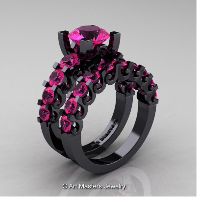 Art-Masters-Modern-Vintage-14K-Black-Gold-3-Ct-Pink-Sapphire-Wedding-Ring-Set-R142S-14KBGPS-P-402×402