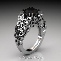 Art Masters Nature Inspired 14K White Gold 3.0 Ct Black and White Diamond Engagement Ring R299-14KWGDBD