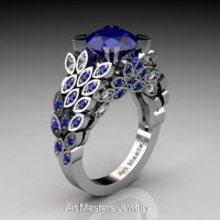 Art Masters Nature Inspired 14K White Gold 3.0 Ct Blue Sapphire Diamond Engagement Ring R299-14KWGDBSS