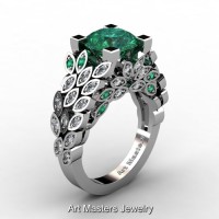 Art Masters Nature Inspired 14K White Gold 3.0 Ct Emerald Diamond Engagement Ring R299-14KWGDDEM