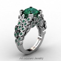Art Masters Nature Inspired 14K White Gold 3.0 Ct Emerald Diamond Engagement Ring R299-14KWGDEMM