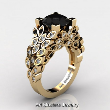 Art-Masters-Nature-Inspired-14K-Yellow-Gold-3-Ct-Black-White-Diamond-Engagement-Ring-Wedding-Ring-R299-14KYGDBD-P-700×700