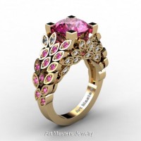 Art Masters Nature Inspired 14K Yellow Gold 3.0 Ct Pink Sapphire Diamond Engagement Ring R299-14KYGDPS