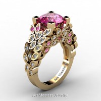Art Masters Nature Inspired 14K Yellow Gold 3.0 Ct Pink Sapphire Diamond Engagement Ring R299-14KYGDPSS