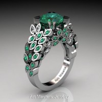 Art Masters Nature Inspired 14K White Gold 3.0 Ct Emerald Diamond Engagement Ring R299-14KWGDEM