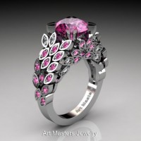 Art Masters Nature Inspired 14K White Gold 3.0 Ct Pink Sapphire and Diamond Engagement Ring R299-14KWGDPS