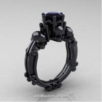 Art Masters Three Skull 14K Black Gold 1.0 Ct Black Diamond Engagement Ring R513-14KBGBD