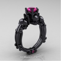 Art Masters Three Skull 14K Black Gold 1.0 Ct Pink Sapphire Engagement Ring R513-14KBGPS