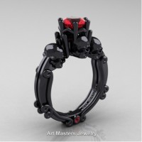Art Masters Three Skull 14K Black Gold 1.0 Ct Ruby Engagement Ring R513-14KBGR