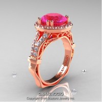 Caravaggio Italian 14K Rose Gold 3.0 Ct Pink Sapphire Diamond Engagement Ring Wedding Ring R620-14KRGDPS